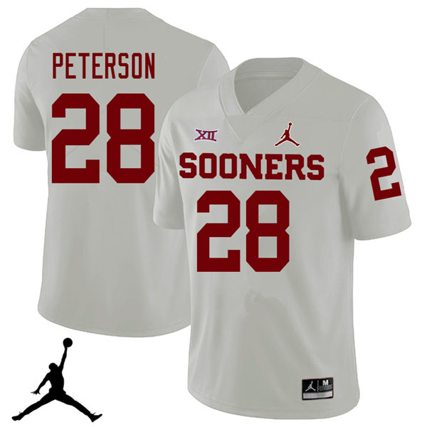 Jordan Brand Men #28 Adrian Peterson Oklahoma Sooners 2018 College Football Jerseys Sale-White - Click Image to Close